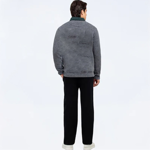 Sweat-shirt gris à col rond pour homme, coupe classique, manches longues, couleur unie, pull décontracté, polyester/coton, polaire respirant, coupe-vent - Product Image 5