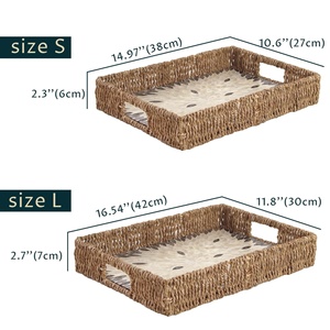 Bandeja rectangular de mimbre con incrustaciones de perlas para el hogar, bandeja de mimbre decorativa hecha a mano con nuevo diseño para el Ramadán Eid 2023 - Product Image 5