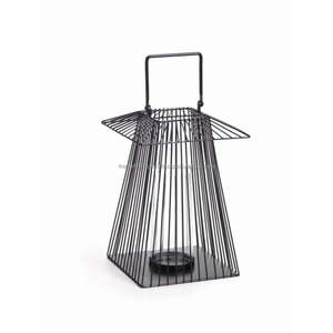 Luxury Modern Handmade Black Color Metal Iron Hurricane Candleholder Unique Shape Shinny Polish Decorative Metal Candle Holder - Product Image 2