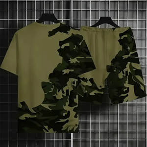 Men's Camouflage Short Sleeve T-Shirt And Shorts <b>Set</b> Casual Summer Wear Breathable <b>Knitted</b> Polyester Fabric - Product Image 5