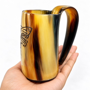 Mug en corne de buffle fait main, tasse à boire en corne naturelle, motif de dragon gravé, mug à bière, chopes viking - Product Image 3