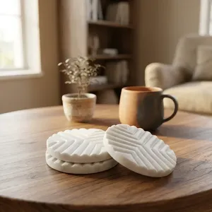 Classic Premium Round <b>Marble</b> <b>Coasters</b> Set Handmade Natural Stone Drink <b>Coasters</b> for Home Kitchen Office Decor - Product Image 1