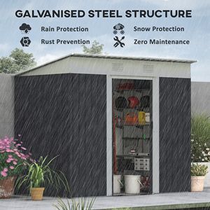Casetta da Giardino 2,13m x 1,07m Nera/Bianca con Doppie Porte Bloccabili e Prese d'Aria, Struttura in Acciaio, Organizzatore per Attrezzi per Stoccaggio Esterno - Product Image 4