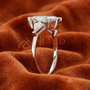 Bague à trois pierres « Royal Marquise » – Argent sterling 925 avec accents en taille triligne – Bague statement taille Marquise et taille Triligne - Product Image 2