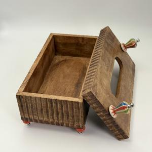 Caja de Servilletas de Madera de Diseño Moderno Hecha a Mano de Lujo con Asa y Patas con Cuentas, Precio de Fábrica, Porta Papel Tisú, Decoración de Mesa - Product Image 3