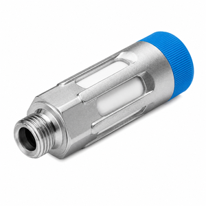 Filtre en acier inoxydable usiné CNC avec capuchon bleu, composant tourné - Product Image 1