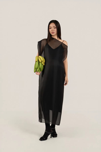 Simple Summer Silk Regular Sleeve Crew Neck Voile Stripes Loose Straight Casual <b>Dresses</b> - Product Image 2