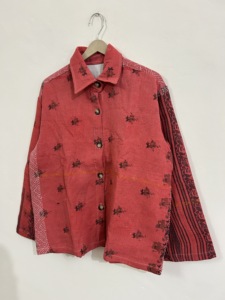 Blazer Rojo Estampado de Algodón con Cuello Vuelto, Manga Larga, Cierre de un Botón, Estilo Primavera, Chaqueta para Mujer - Product Image 4
