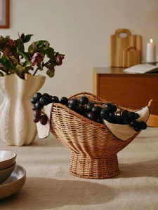 Bol en rotin tissé à la main, écologique, avec bords festonnés, style bohème, centre de table décoratif pour servir les aliments - Product Image 4