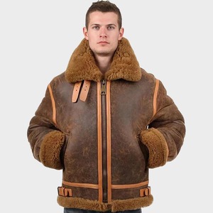 Blouson aviateur vintage en peau de mouton B-3 pour homme, marron vieilli - Product Image 3