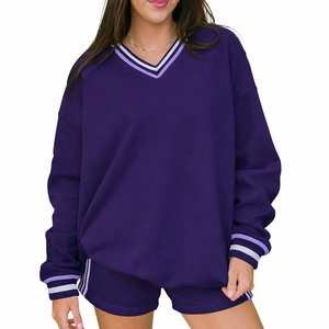 Sweat-shirt pour femme, col en V, logo personnalisé, service OEM, ODM disponible, fournisseur en gros, best-seller, pull en polaire décontracté pour l'hiver - Product Image 1