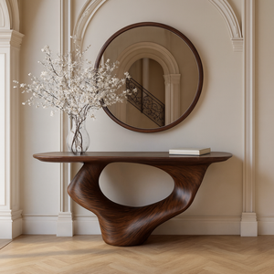 Table console vintage en bois massif naturel fait main, plateau de table de style farmhouse fabriqué au Vietnam - Product Image 5