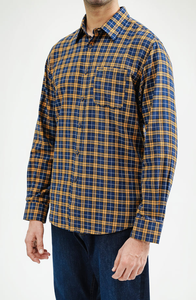 Camisa de franela a cuadros azul y amarilla para hombre, informal, de algodón, con botones, manga larga, a la moda, de algodón premium, a bajo precio. - Product Image 2