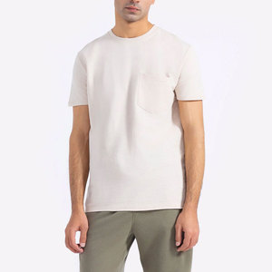 T-shirt en jersey de coton blanc pour homme, manches courtes, col rond, coupe classique, couleur unie, poche avant, tricoté - Product Image 1