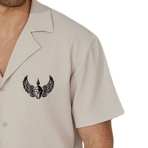 <b>Mens</b> <b>Cuban</b> Collar Button <b>Shirt</b> Short Sleeve Casual Vacation Camp Lightweight Breathable Summer Beachwear Solid 100% Cotton Twill - Product Image 5