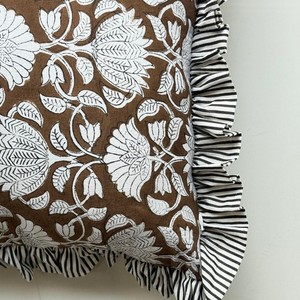 Floral Ruffle Cushion Cover Square Bohemian Style Home Decor Pillowcase Brown <b>White</b> Pattern - Product Image 3