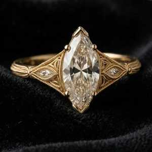 Anillo de halo Art Déco con diamante marquesa de 2 quilates cultivado en laboratorio, estilo vintage, plata 925, para regalo nupcial, para fiestas de aniversario, amuleto. - Product Image 5