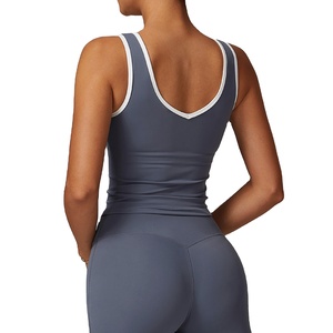 Compra camisetas sin mangas de Yoga de algodón con cuello en V para mujer, pantalones cortos largos de Fitness acanalados de talla grande de Color suave y cómodos para correr 2025 - Product Image 3
