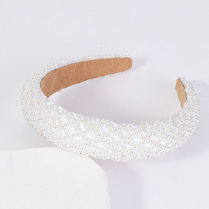 White Pearl Beaded Satin Plastic Handmade Elegant Wedding Bridal Hair Band for <b>Women</b> - Product Image 1