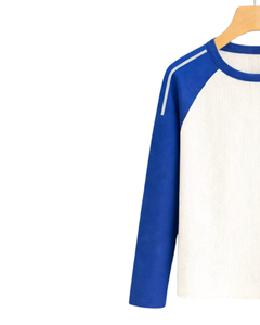 Custom Blue <b>White</b> Raglan Long Sleeve T Shirt Men Ribbed Cotton Casual Contrast Crew Neck Baseball <b>Tee</b> OEM Manufacturer Supplier - Product Image 3