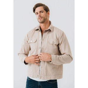 Chaquetas de mezclilla beige para hombre de diseño clásico, tela de algodón premium de alto gramaje, manga larga, con botones, chaquetas y abrigos de mezclilla para hombre - Product Image 1