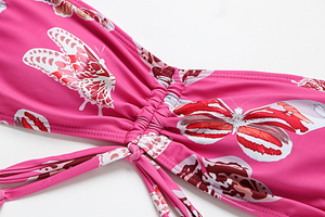 Maillot de bain sexy pour femmes, bikini fendu, imprimé papillon, à lacets, col halterneck, ensemble 2 pièces - Product Image 6