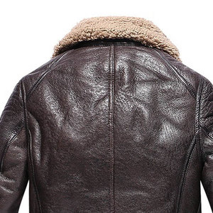 Chaqueta de Cuero Genuino para Hombre, Forrada con Sherpa, Cuello Camisero, Resistente al Viento, Ropa de Invierno, Corte Regular, Estilo Motero - Product Image 6