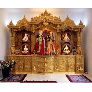 Traditional Swami Narayan Golden <b>Mandir</b> For Home DST Exports Customized Big Pooja <b>Mandir</b> Long Lasting Teak Wood Carved Temple UK - Product Image 1