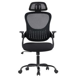 Silla ergonómica de oficina para ordenador con respaldo alto, giratoria, ajustable, con reposacabezas, reposabrazos abatibles y malla C - Product Image 1