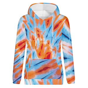 Sudadera con Capucha Unisex Tie-Dye, Corte Regular, Informal, Tejida, con Bolsillo, Estilo Primavera, Estampado Azul y Naranja - Product Image 3