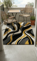 Tapis rectangulaire tufté à la main en laine et viscose à poils longs, couleur unie abstraite, élégance moderne, résistant aux taches, antidérapant et rembourré