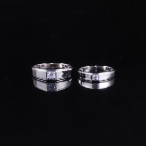 AMBER JEWELS Modern Geometric Wedding Bands 14K Solid <b>Gold</b> Lab Grown Diamond Prong Setting Channel <b>Set</b> IGI Certified <b>Rings</b> - Product Image 2