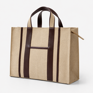Bolso de mano PP Juco al por mayor, con paneles de contraste natural y cremallera, 44x33x13 cm, logotipo personalizado, fabricante OEM ODM, exportador de marca privada - Product Image 5
