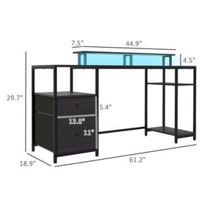 Bureau d'ordinateur moderne noir avec éclairage LED pour le gaming, matériaux durables en métal et MDF, fonctionnalités de rangement élégantes pour une utilisation en cuisine - Product Image 3
