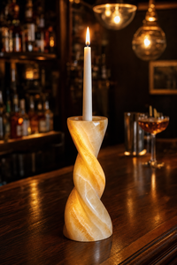Natural Onyx <b>Twisted</b> Spiral Taper Candlestick Handmade Sculptural Stone Candle Holder Wholesale Custom Logo <b>Bar</b> Decor - Product Image 3