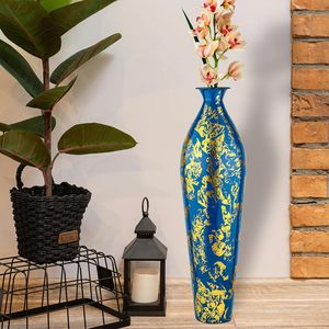 Florero Metálico de Calidad Superior, Tamaño Largo, para Oficina o Sala de Estar, Color Azul con Diseños de Puntos Blancos, Decoración de Mesa Disponible - Product Image 5