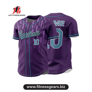 Maillot de baseball rayé bleu et rose personnalisé, manches courtes, unisexe, adulte, polyester à séchage rapide, nom de l'équipe imprimé - Product Image 4
