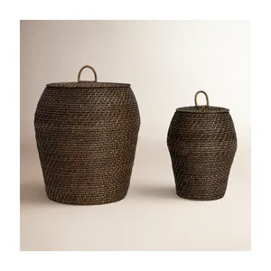 Natural Handwoven Eco-Friendly Rattan Decorative Storage <b>Basket</b> Lid Natural <b>Wicker</b> Organizer for Living Room Bedroom <b>Laundry</b> - Product Image 3