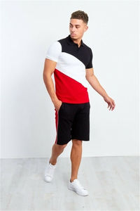 Men's Navy Blue Color Block Polo Shirt And Shorts <b>Set</b> Two Piece Slim Fit Polo Tee With Matching Shorts Casual Activewear Lounge - Product Image 4