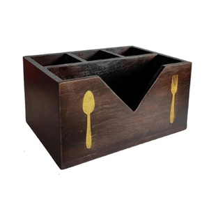 Handcrafted 4-Slot Wooden Cutlery Holder & Silverware <b>Caddy</b> Eco-Friendly Mango Wood Utensil Organizer For <b>Kitchen</b> Countertop - Product Image 2