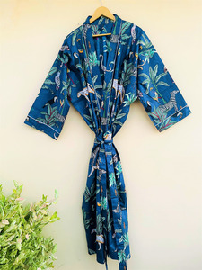 Kimono de Algodón 100% de Primera Calidad, Color Azul, Hecho a Mano en India, para Mujer - Product Image 3