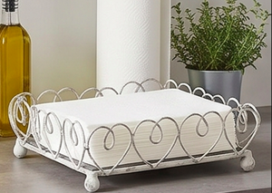 Porte-boîte à mouchoirs vintage en métal, design cœur, sur pied, finition blanche, parfait pour la cuisine, l'hôtel et la maison - Product Image 6