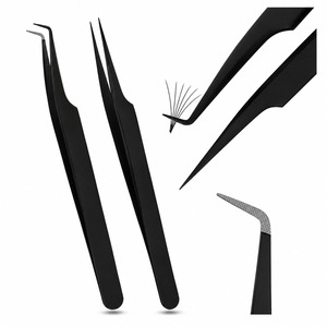 Ensemble de 3 pinces à cils marron pour extensions de cils, pointe incurvée, isolation de précision, acier inoxydable, outils de beauté pour salon - Product Image 4