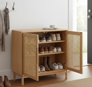 Solid <b>Wood</b> Storage <b>Cabinet</b> with Handwoven Rattan Doors, Scandinavian Style Sideboard for Living Room and Bedroom from Vietnam - Product Image 4