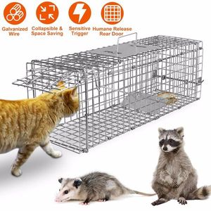 Trampa de jaula plegable de alambre galvanizado para gatos y animales pequeños, con función de liberación para mapaches, castores y marmotas, apta para mascotas. - Product Image 1