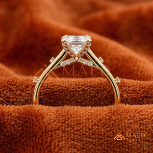 14K Yellow Gold Radiant Cut <b>Ring</b> with Side Accents – Dainty Gold Anniversary Band Yellow Gold Over <b>Silver</b> Radiant <b>Solitaire</b> - Product Image 1