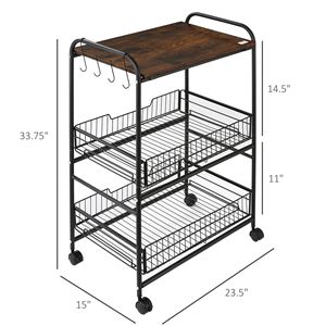 Carrello da Cucina Moderno in Metallo con 3 Ripiani a Cesto e Ganci Laterali, Portatile e con Struttura in Ferro - Product Image 3