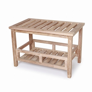 Tabouret en teck léger fait main Ananta 68x42x45 cm, design à lattes, rustique et moderne, portable, pour salle de bain et salon - Product Image 1