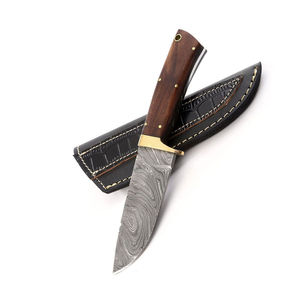 Cuchillo de punta caída de acero de Damasco hecho a mano con mango de madera, cuchillos de caza de acero de Damasco fabricados en fábrica en venta - Product Image 4