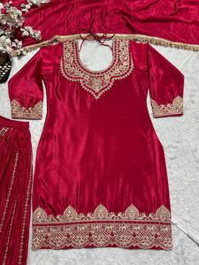 Conjunto de traje Sharara magenta rosa para mujer de Prayosha Enterprise, con bordado blanco y dupatta a juego, ropa étnica india tradicional de algodón. - Product Image 6